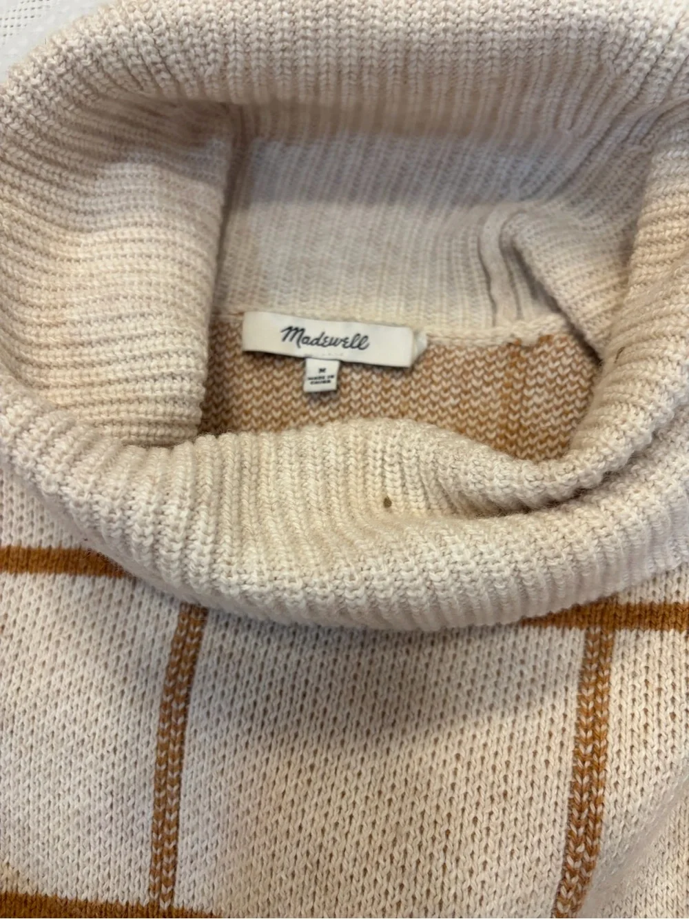 Madewell Cream and Camel Windowpane Turtleneck Sweater